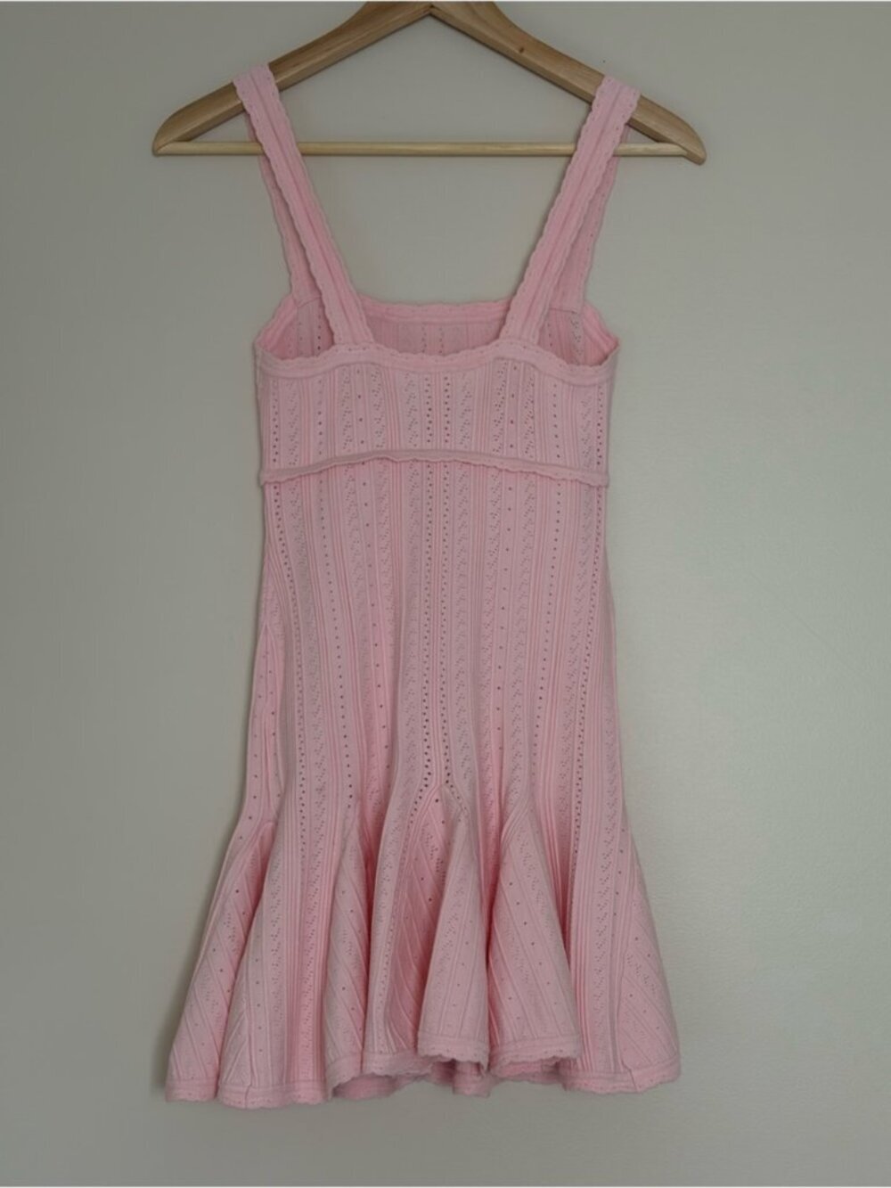 NWT Loveshackfancy Tabatha Stretch Pointelle Mini Dress Peach Sorbet Pink | XS - Picture 9 of 16
